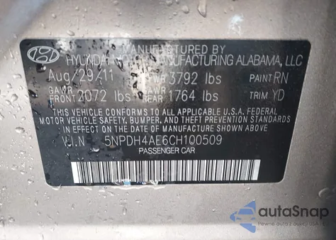 2012 Hyundai Elantra Limited from USA, damaged, VIN 5NPDH4AE6CH100509